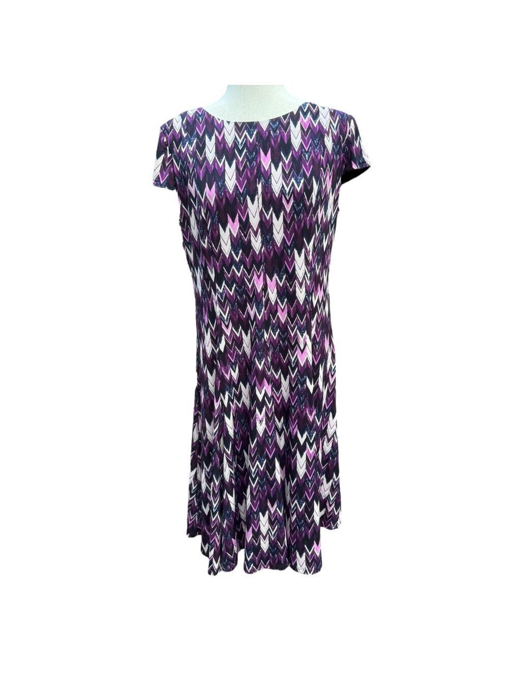 Eliza J Size 12 Chevron Print Dress Purple Pink Modest Summer Travel Work Church